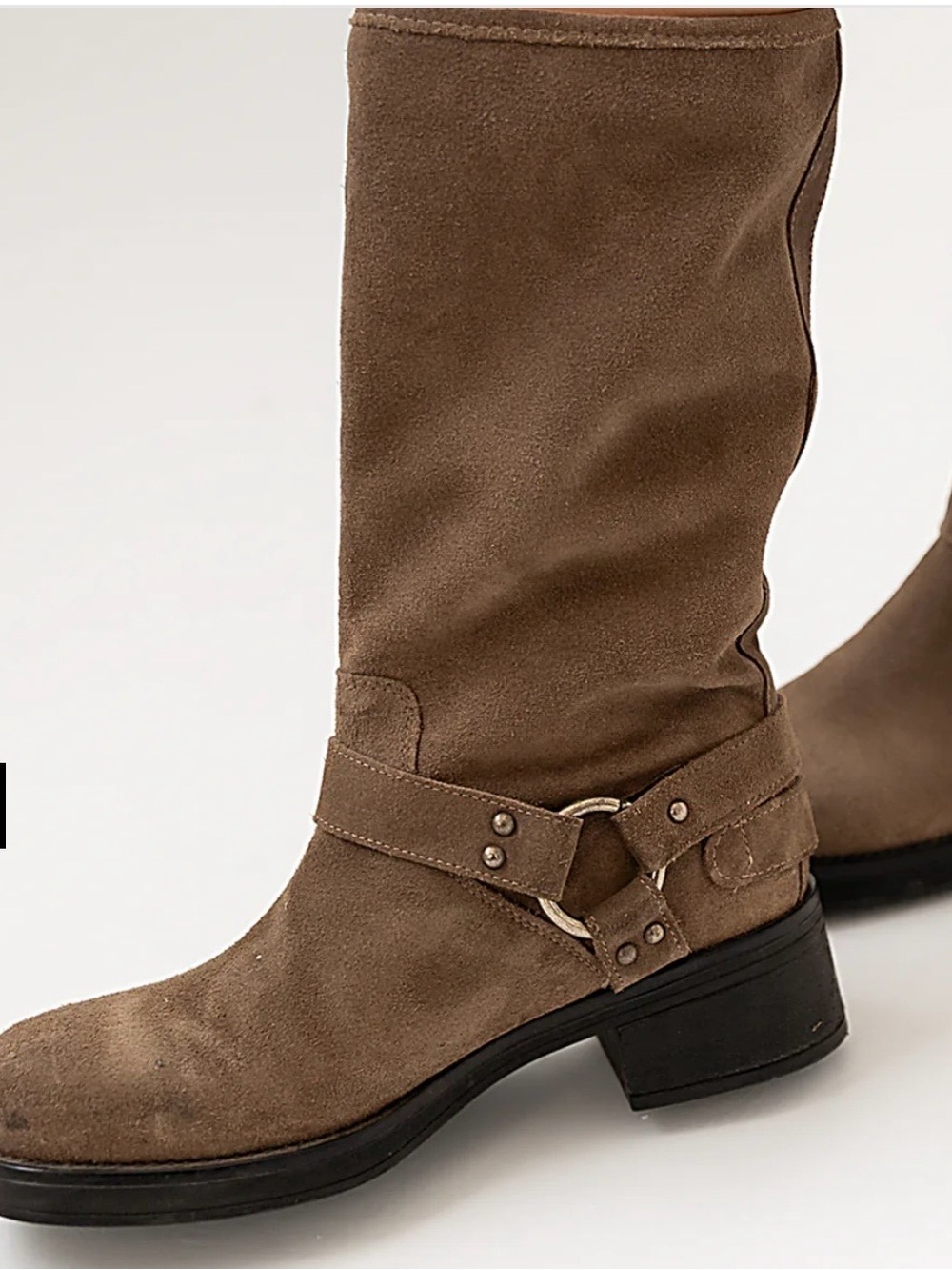 Steve Madden Astor Taupe Suede Leather Mid-Calf Moto Boots - Picture 3 of 4